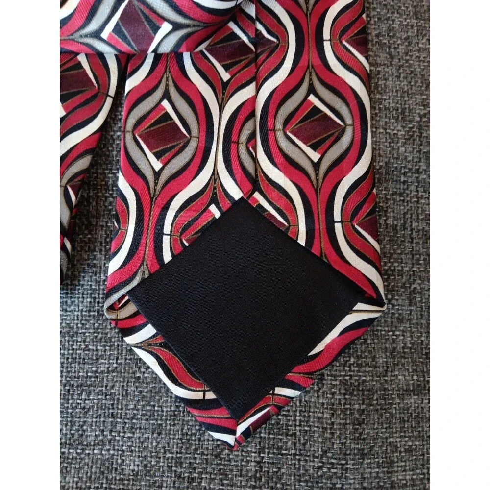 Tie 70s 80s 90s Y2K Mens Martin Wong Silk Red Gray Ivory Black 4 Wide 60 Long